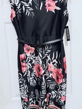 New York & Company Black Midi Dress with Pink Floral Print